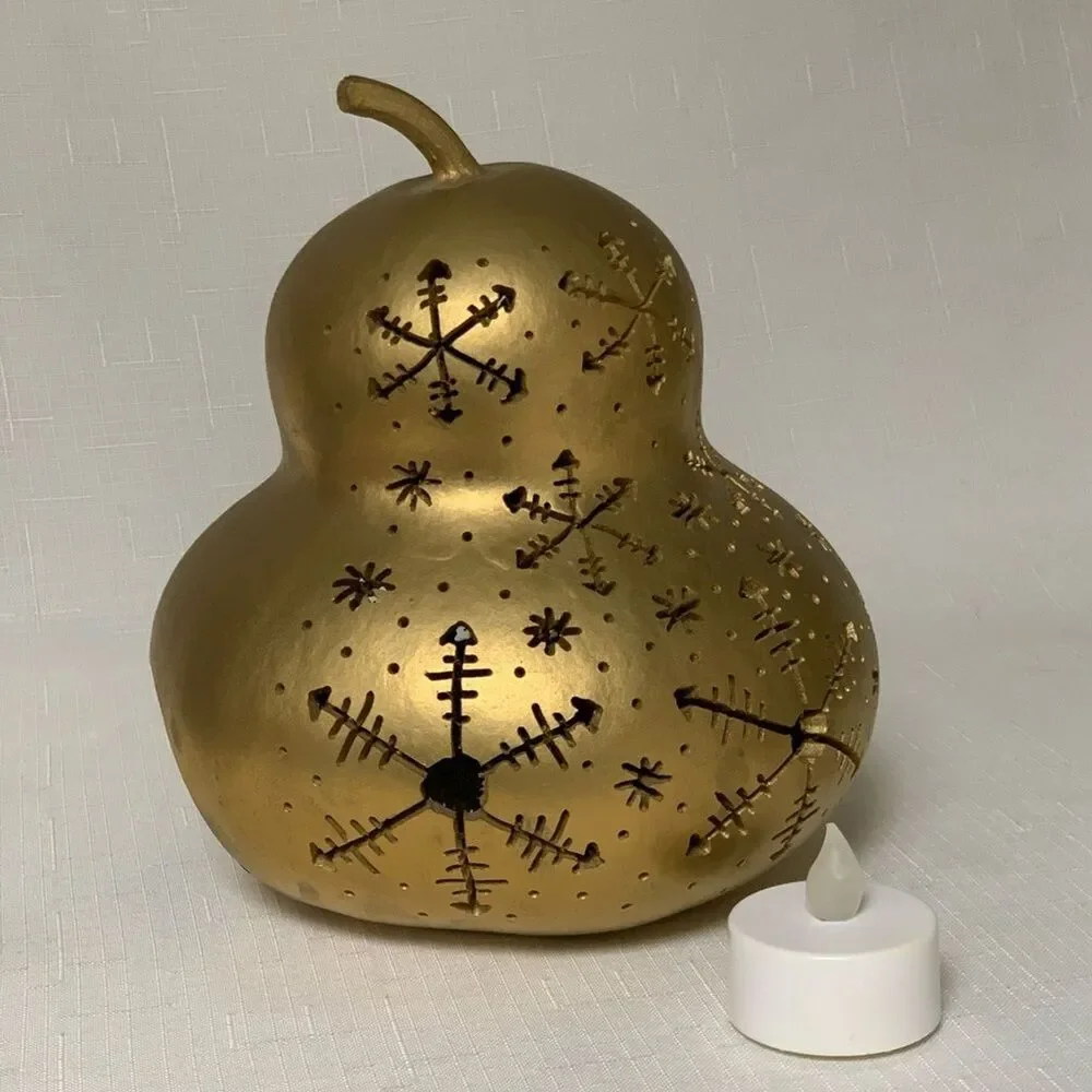 Gold Gourd Tea Light Fall Winter Home Decor Snowflake  Holiday